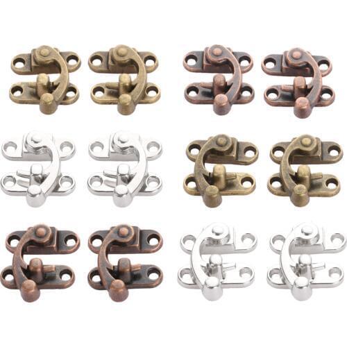 2Pcs Antique Zinc-Alloy Box Padlock Latch Hasp Buckle Horn Catch Clasp Hook Lock For Mini Jewelry Box Furniture Hardware 29*33mm
