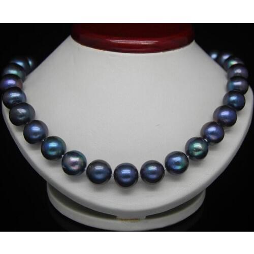 Free shipping AAAHUGE 18"10-11MM PEACOCK BLUE PEARL PEARL NECKLACE silver clasp