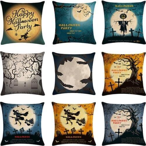 Hot sale Happy Halloween Pillow Cases Cotton Linen Sofa Car Cushion Covers Home Decor 45x45cm Throw Pillow Cover Halloween Decor