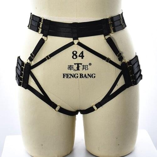 Women Black Bottom G-String Harness Fetish Hollow Panties Sexy Lingerie Rave Wear Body Harness Cage Belt Adjustable Briefs
