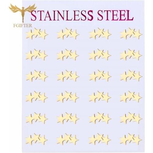Golden Three Star Stud Earrings Woman Accessories Eae Piercing Ring Fashion Stainless Steel Jewelry Wholesale