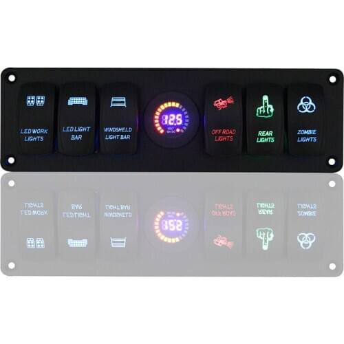 1set 6 Gang Car Marine Boat 12V LED Rocker Switch Panel Circuit Breaker Voltmeter