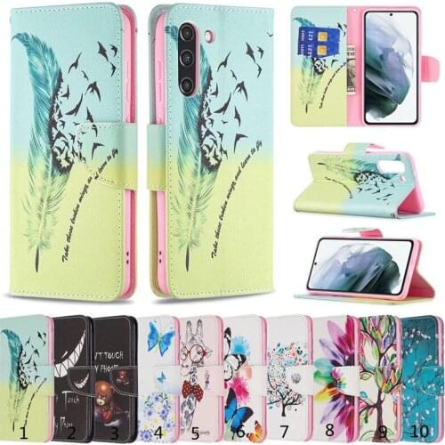 10pcs/lot Printed Patterns Flip Phone Case For Samsung Galaxy A82 5G A22 S21 FE Lite Wallet Case +Stand Holder