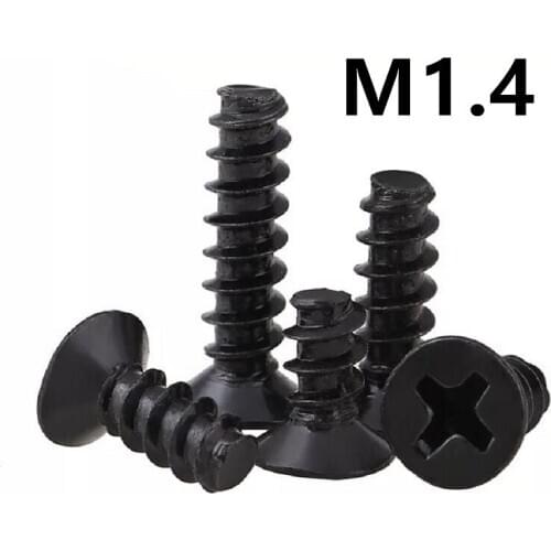 1000pcs/lot M1.4x4/5/6/8/10mm Carbon steel KB black cross countersunk head flat tail self-tapping screw