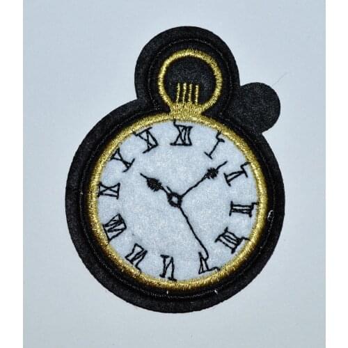 Pocket Watch Iron On Patch- Clock Time Piece Embroidered Applique Badge (size is about 5.5 * 7.2 cm)