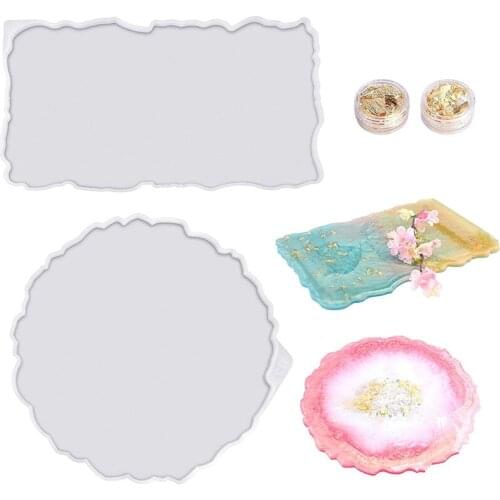 2 Pieces Tray Silicone Mold Kit Irregular Epoxy Resin Tray Molds for DIY Crafts (Rectangle+Round)