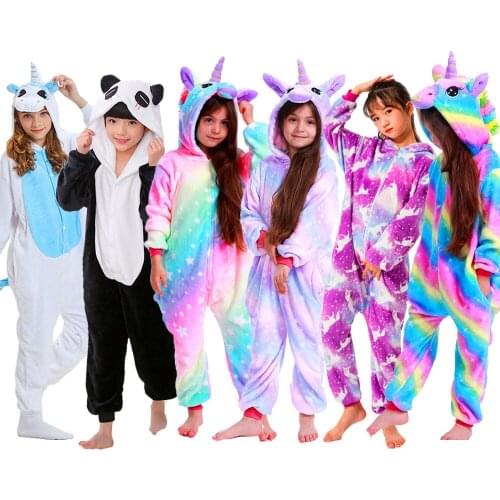 2021 Children Cartoon Pajamas Winter Sleepwear Boys Onesies Girls Pajamas Sets Unicorn Totoro Panda Animal Kids Pyjamas Pijama