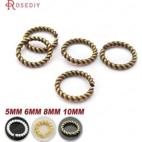 27811)50PCS Diameter 5MM 6MM 8MM 10MM Brass Twist Jump Rings Split Rings Closed Rings Diy Jewelry Findings Accessories