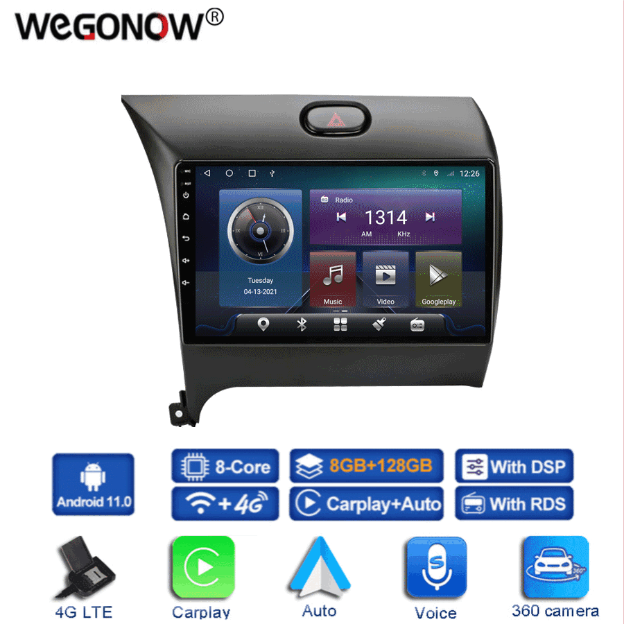 360 Panoramic Camera Carplay 6G+128G Android 10.0 Car DVD Player GPS WIFI Bluetooth RDS Radio For KIA K3 Cerato Forte 2013-2017