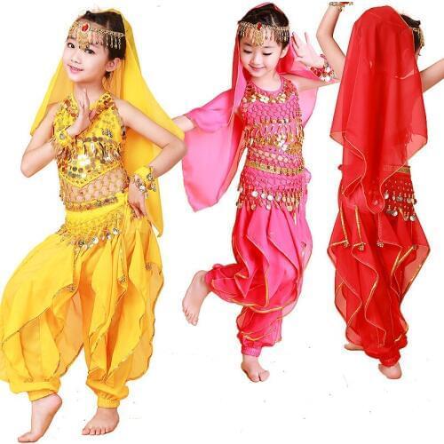 Kids Girl Children Child Belly Dance Costume Bollywood Indian Bellydance Belly Dancing Costumes 4pcs Sets Egypt Egyptian Show