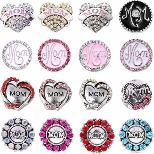 5pcs/lot New Snap Jewelry 18MM Snap Buttons Lots Crystal Rhinestone Mom Snaps Fit 20mm 18MM Snap Bracelet Mothers Day Gift