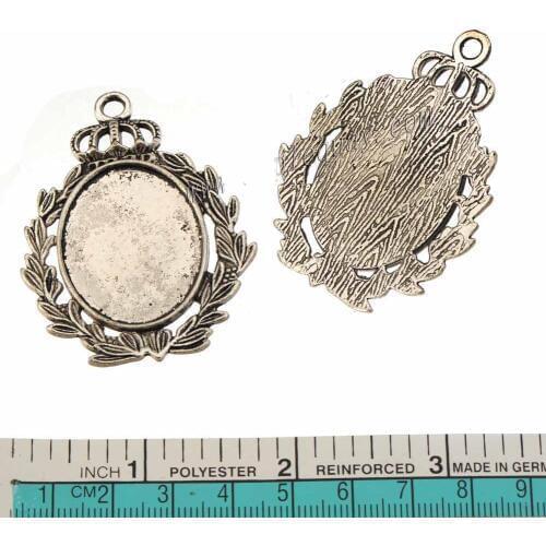 Handworks Charms Suspension Bibelot DIY 30x24mm Oval Cabochon Cameo Crown Peace Leaf Silver Metal Jewelry Findings 53*40mm 5pcs