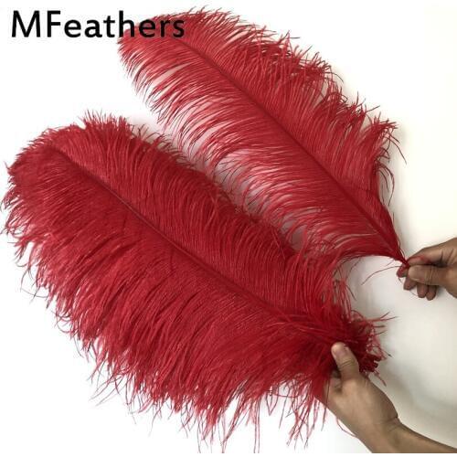 50PCS Red Ostrich Drabs Feathers 40-75CM 16-30 Inch Diy Christmas Party Wedding Dress Decorations Natural Ostrich Feather plumes