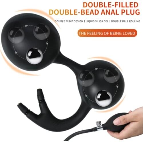 Big Inflatable Anal Plug Prostate Massager Large Dildo Vagina Anus Dilator Butt Beads With Metal Ball BDSM Sex Toy For Men Women