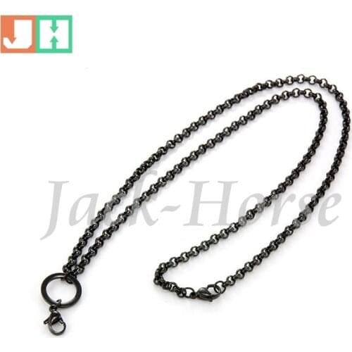 Free shipping 4mm stainless steel black rolo chain necklace