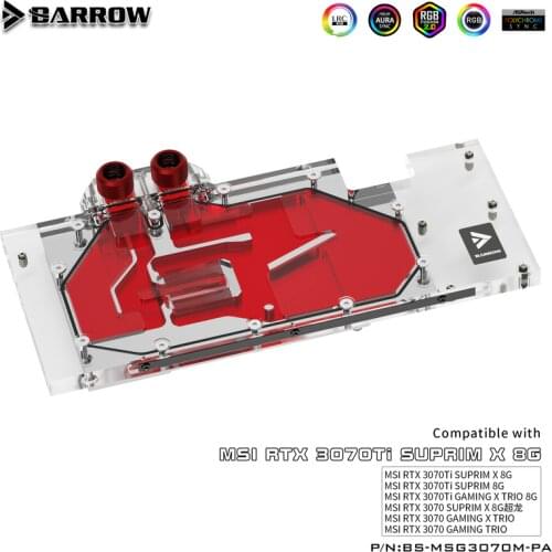 Barrow GPU Water Cooling Block For MSI RTX 3070 GAMING/SUPRIM X TRIO ,5V Light,Support Mount Original Back Plate ,BS-MSG3070M-PA