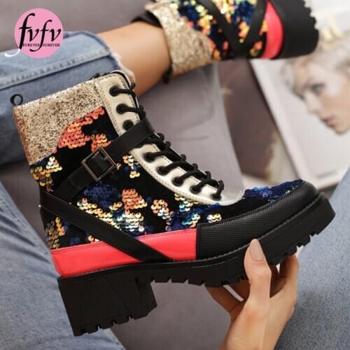 [fvfv]High Quality pu Leather Womens Ladies Ankle Boots Mid Heel Lace Up Worker Army Black Goth Shoes pretty girl shoes big size