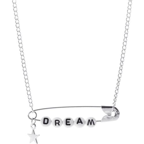 Trendy Letter Pin Necklace For Women Personality Carve "DREAM" Bead Clavicle Chain Female Summer Boho Jewelry Gifts