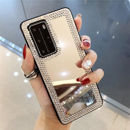 S21+ Silver Mirror Jewelled Phone Case For Samsung Note9 S10+ S20Ultra A70 A71 A51 a21s Full Cover Skinny Shell Body Protection
