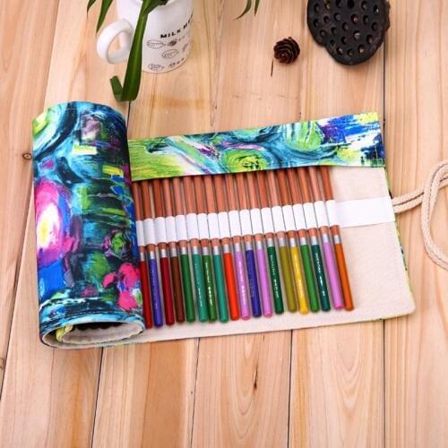 36/48/72 holes creative vintage stationery school pencil case pouch thick curtain abstract canvas handmade pen ink color