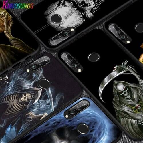 For Huawei P40 P30 P20 Pro Lite E Plus 5G Bright Black Phone Case Grim Reaper Skeleton Skull For Huawei P10 P9 P8 Lite Cover