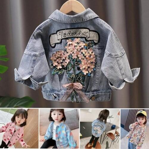 Child Denim jacket Kids Spring Autumn Cartoon Toddler Girl Denim Jeans Tops Floral Embroidery