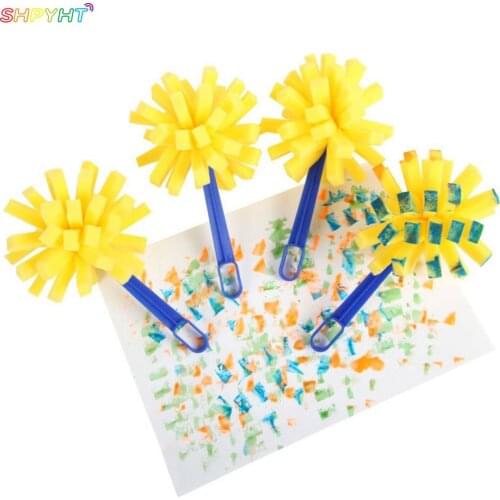 Kids original plastic handle drawing toys childrens painting graffiti Toy yellow sponge brush seal sponge paint brush NEW