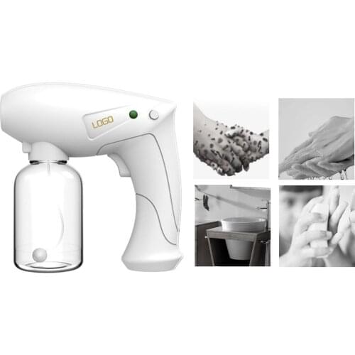 350ml Disinfectant Mist Gun, Handheld Rechargeable Blue Lights Nano Sprayer Fogger for Home, Office, School or Garden Use