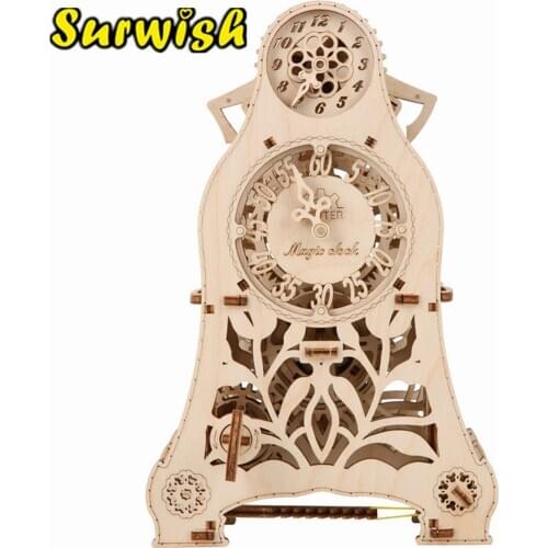 Diy assembly toys Wooden Mechanical Transmission Model Magic Pendulum Clock Woodcraft Construction Kit Assembly Puzzle Toy
