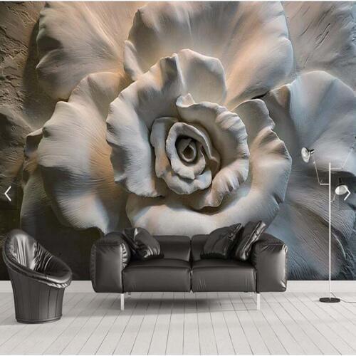 European simple 3D Wallpaper Murals Stereoscopic relief flower Photo Wall Murals For Living room Bedroom TV Desktop Wallpaper