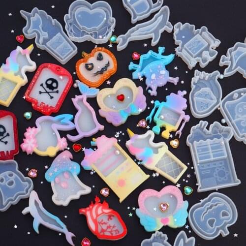 Unicorn Icecream Shaker Mold Diy Epoxy Resin Keychains Rabbit Cat Shakers Jewelry Accessories Making Hallowmas Ghost Decor Mould