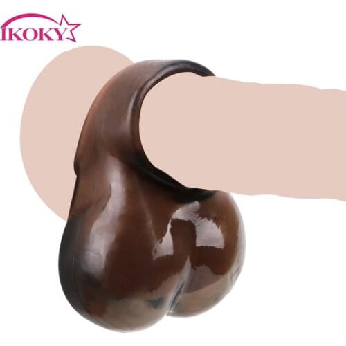 IKOKY Silicone Delay Ejaculation Bondage Sex Toys For Men Chastity Cage Lock Reusable Penis Ring Scrotum Ring Cock Ring