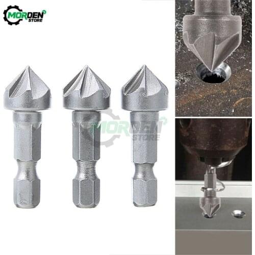 3PCS 90 Degree Countersink Drill Chamfer Bit 1/4" Hex Shank 6 Flute Bevel Cutting Deburring Drilling Woodworking Remove Burr