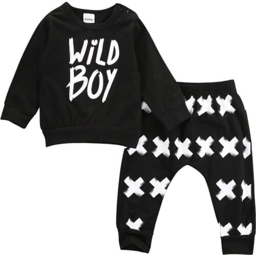 Lioraitiin 0-24M 2PCs Toddler Newborn Baby Boys Kids Autumn Clothing Set Letter Printed T Shirt Tops Long Pants Clothes Outfit