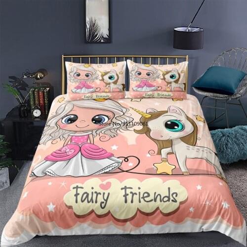 Home Textiles Cartoon Bedding Set 3D Princess Unicorn Printed Duvet Cover Pillowcase 2/3 Pcs Pink Quilt Cover Girl Kid Bedroom