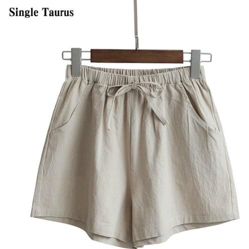 Korean Cotton Linen Shorts Women Loose Elastoc Waist Casual Womens Shorts 2020 Summer Ropa De Mujer Solid Color Womans Shorts