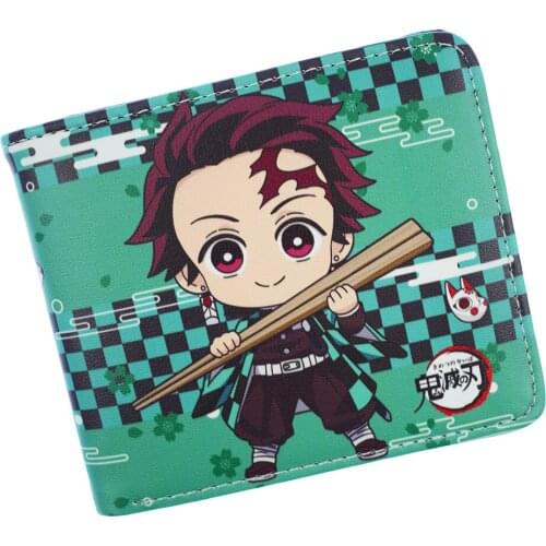 Anime Demon Slayer Kimetsu No Yaiba Tanjiro Kamado Leather Short Purse With Coin Pocket Card Holder