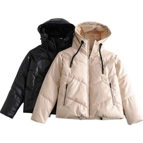 Nice Casual Woman Loose Hooded Leather Cotton Coat Fad Fashion Ladies Winter Warm Thick Outwear Female Chic Drawstring Jackets