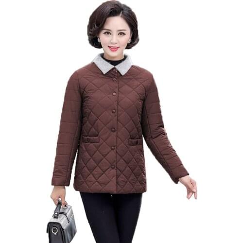 Womens Spring Autumn Down Cotton Jacket Parkers coat 2019 Short Single-Breasted Pocket Thin Coat Mother Loaded Plus size 5XL
