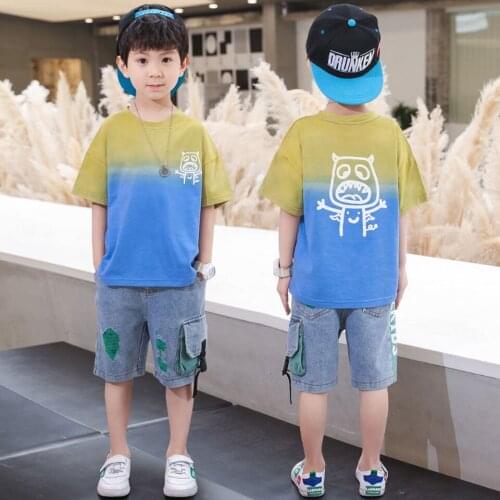 Summer Baby Boys Sets T Shirt + Denim Short Pant 2Pcs Casual Kids Children Boy Clothes Outfits Age For 3t 4 5 6 7 8 10 12 Yrs