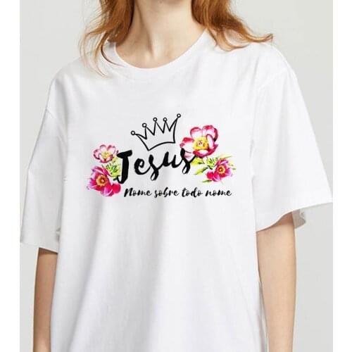 Summer Fashion Shirt Jesus Letter Theme Graphic T Shirt Kawaii Women Tops Base O-neck White Tees 90s Fashion Top Tees Female