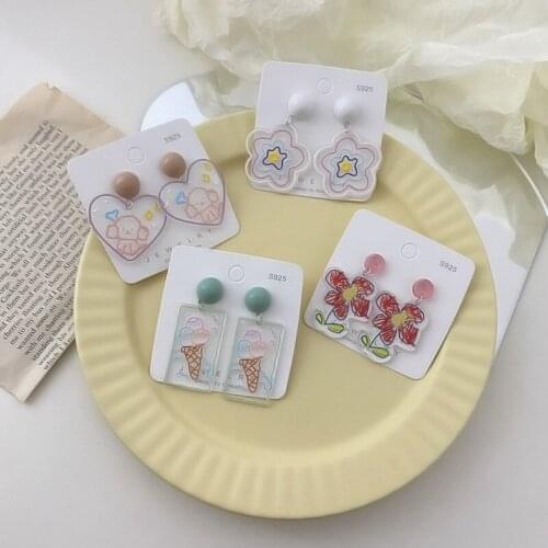 ZiccoWong Cute Acrylic Flower Heart Eardrop Earring For Women Girl Star Colorful Painting Long Dangle Earring Gift Jewelry