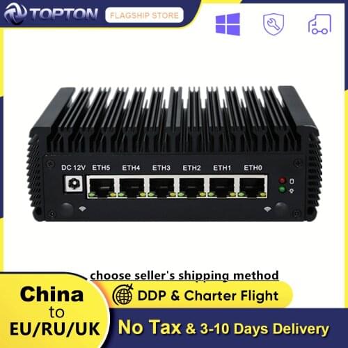 Firewall Fanless Mini PC 6 Intel Nics AES-NI 10th Gen Pentium Gold 6405U i7 i5 2*DDR4 Pfsense Router Openwrt Centos Ubuntu Vyos
