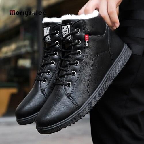 2020 New Ankle Boots Men Black Large Size Winter Boots Men Shoes Warm Fur Snow Boots Men Wear-Resistant Adult Male Tennis
