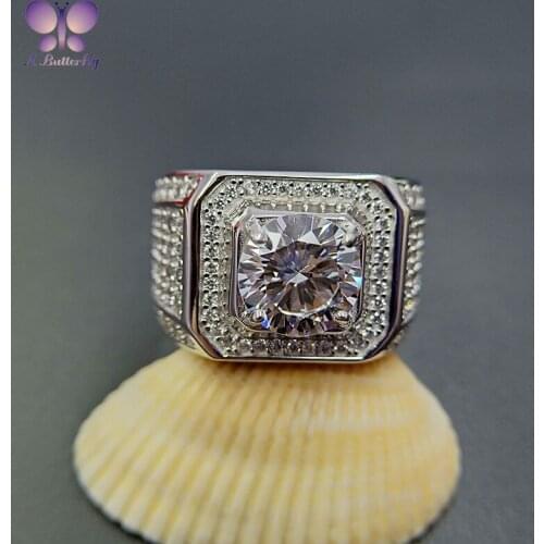 A Butterfly 100% 925 Sterling Silver Mens Wedding Ring Engagement Ring 10mm SONA Diamond Mens High-end Jewelry