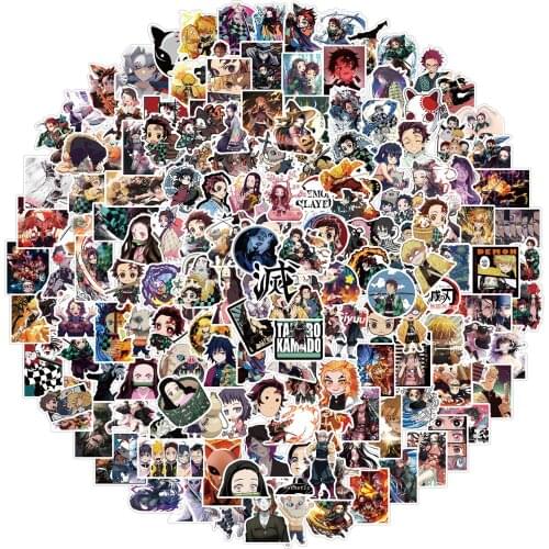 200pcs New Anime Demon Slayer Kimetsu No Yaiba Stickers Waterproof PVC Skateboard Luggage Motorcycle Guitar Kid Sticker Decals