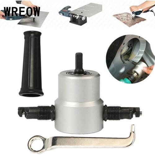 NEW Double Head Sheet Nibbler Metal Cutting Drill Hole Saw Cutter Tool 360 Degree Drill Attachment Metal Sheet Car Repair Tool