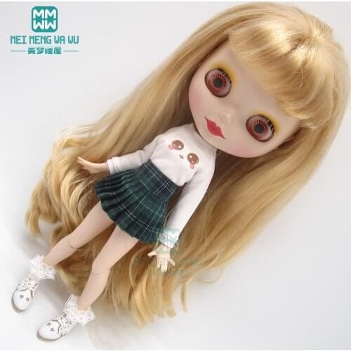 1pcs Blyth Doll Clothes Striped T-shirt, skirt, socks, leather shoes for Blyth Azone OB23 OB24 1/6 doll accessories