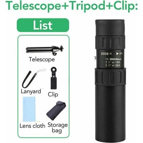 10-300x40mm Portable Binoculars Monocular Telescope Super Zoom Monocular Quality Eyepiece Hunting With Tripod Phone Clip