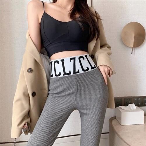 Korean Casual Letter Print High Waist Slim Pants Trousers Women Elasticity Sports Yoga Leggings